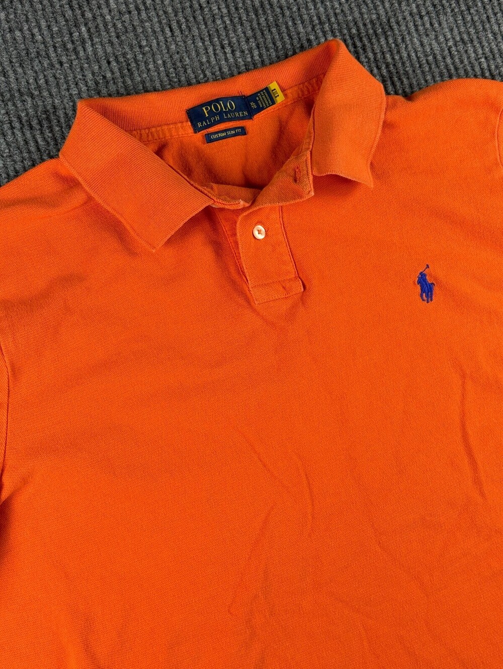 Polo Ralph Lauren Custom Slim Fit Polo Mens XL TG Short Sleeve Orange Blue Pony